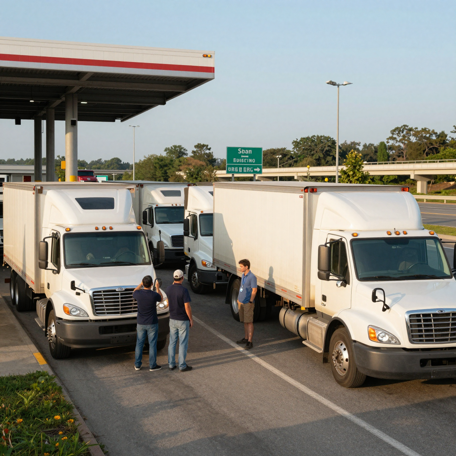 Busy weigh station with rental trucks