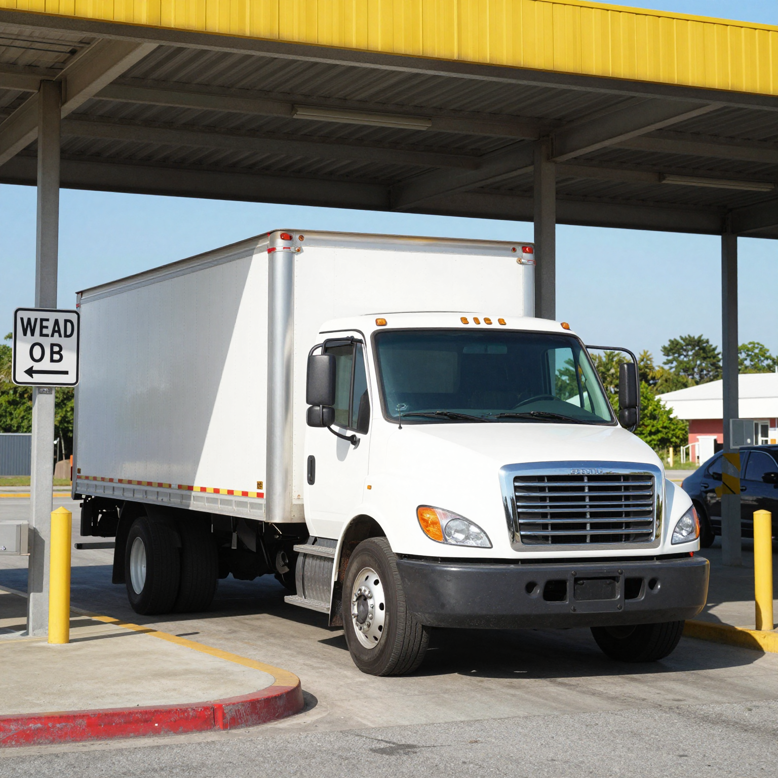 A rental truck parked at a weigh station