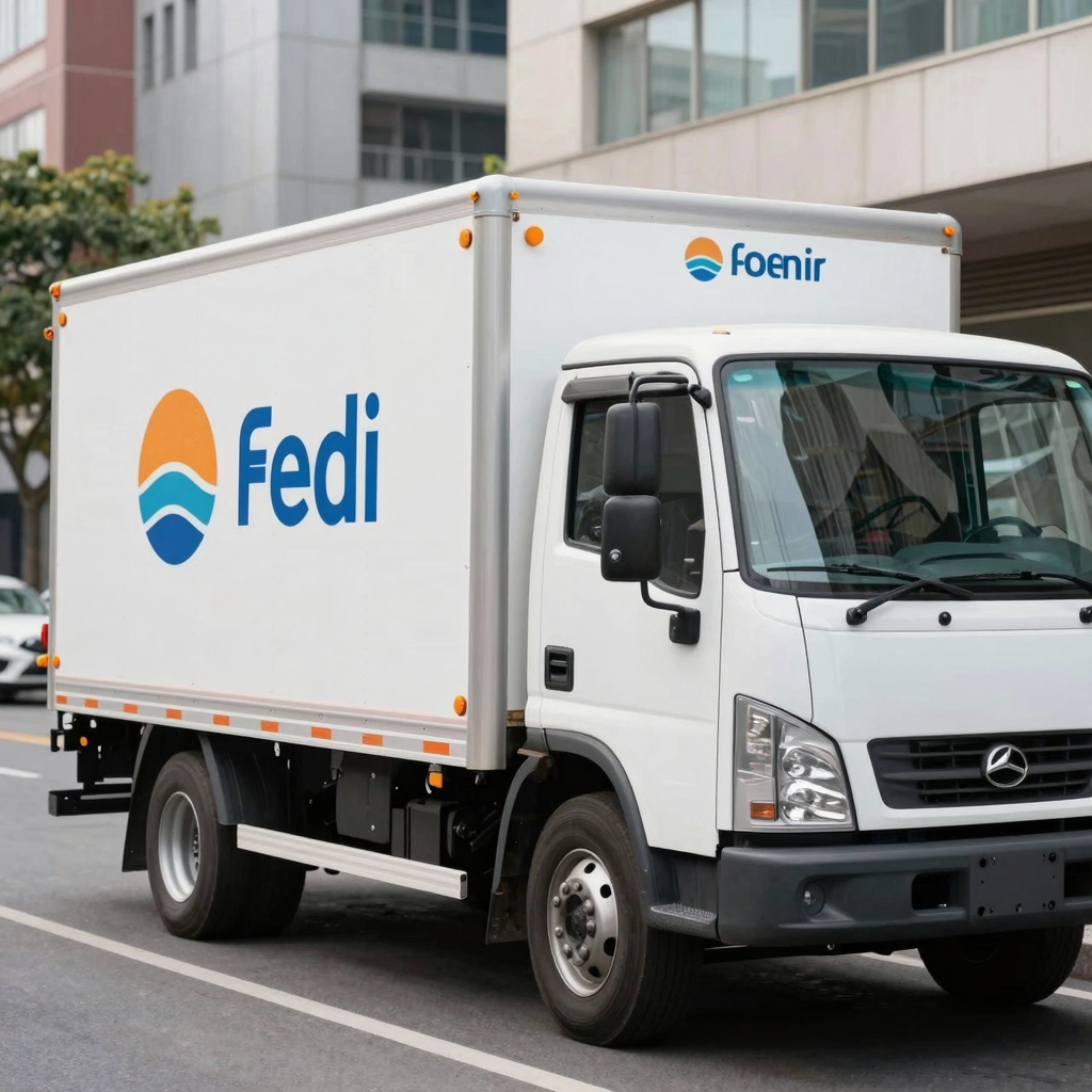 A rental truck in use in a business setting, focusing on food delivery logistics.