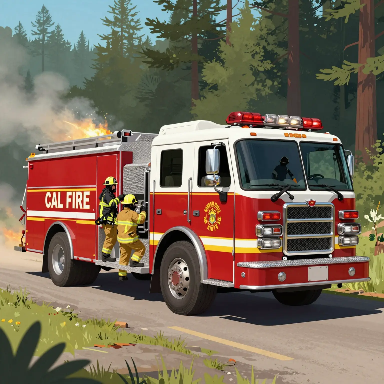 Illustration of a CAL FIRE engine in action