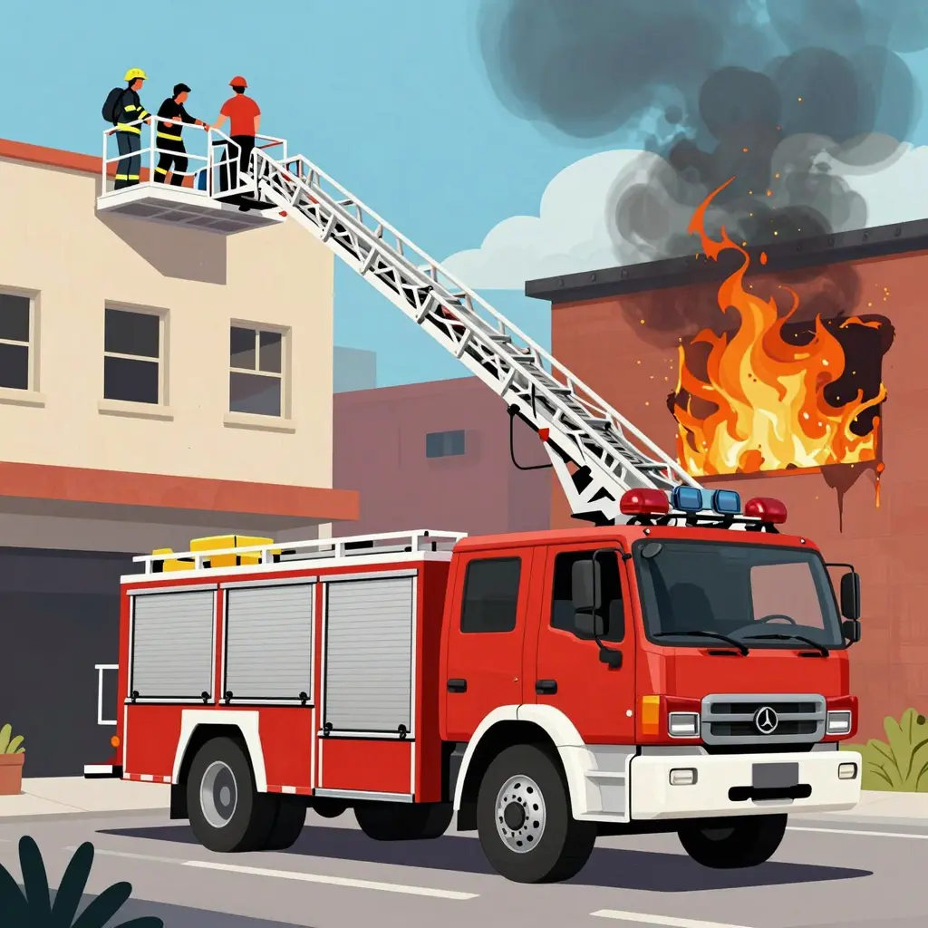 Fire Ladder Truck in Action
